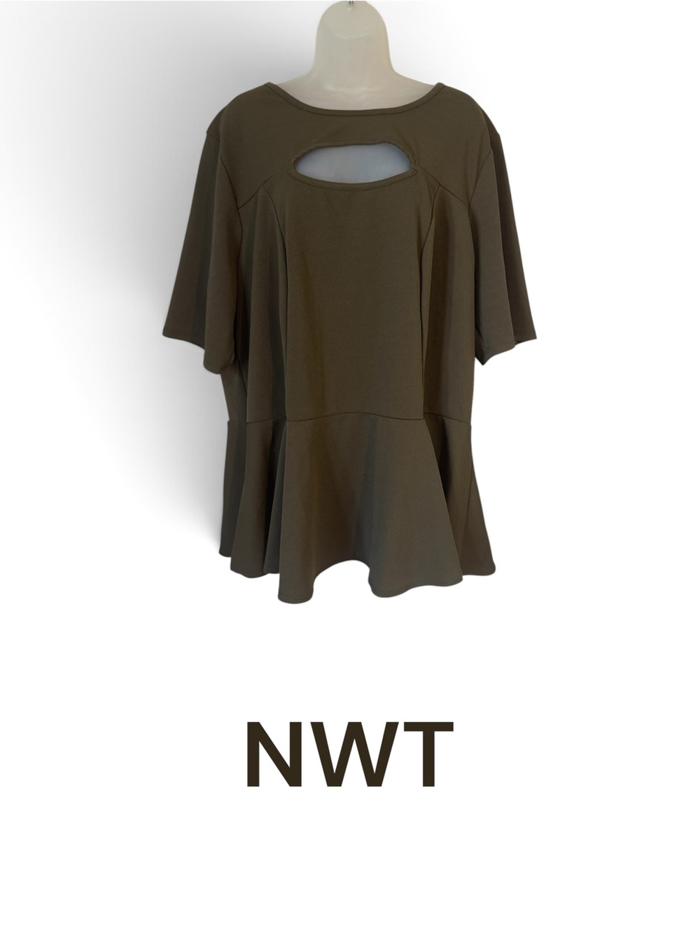 NWT FALL!!! Ashley Stewart Olive Green Cutout Peplum Top PLUS: 26/28 #A